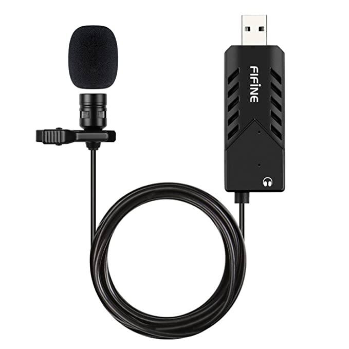 Fifine K053 USB Lavalier Lapel Cardioid Condenser Microphone with Clip-on and Sound Card for PC and MAC