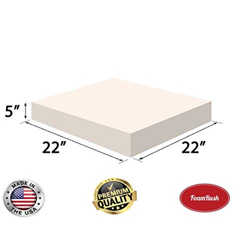 FoamRush 5" x 22" x 22" Upholstery Foam High Density Firm Foam Soft Support (Chair Cushion Square Foam for Dinning Chairs, Wheelchair Seat Cushion Replacement)