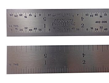 Made in USA PEC 6" Rigid Stainless Steel 4R Machinist Engineer Ruler / Rule 1/64, 1/32, 1/8, 1/16