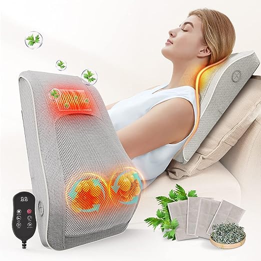 BLEOTY Back Massager with Wormwood Hot Compress, Massagers for Neck and Back, 3D Kneading Massage Pillow for Back, Neck, Shoulder, Leg Pain Relief, Gifts for Men Women Mom Dad