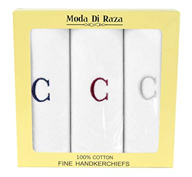 Moda Di Raza - Men's Cotton Hanky Monogrammed Handkerchiefs Initial Letter
