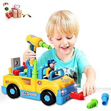 HOMOFY Baby Toys Multifunctional Construction Take Apart Toy - Toy Tool Trucks Kids Toys Age 3 Electric Drill Power Tools Assembling,Music & Lights,Bump Go!