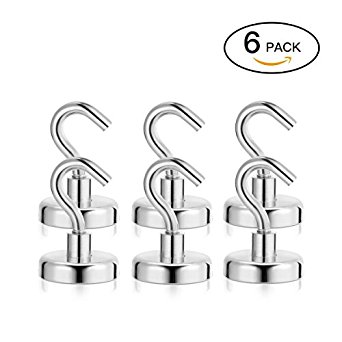 6 Pack 50LB Powerful Neodymium Heavy Duty Magnetic Hooks - Multi Use Magnetic Hooks - by Not Just A Gadget