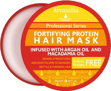 Fortifying Protein Hair Mask and Deep Conditioner with Argan Oil and Macadamia Oil By Arvazallia - Hair Repair Treatment for Damaged , Brittle , or Thinning Hair - Promotes Natural Hair Growth