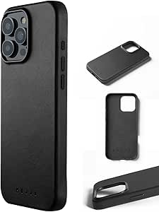 Mujjo Leather Phone Case - Fits iPhone 16 Pro Max - MagSafe Compatible - Premium European Leather - Enhanced Phone & Camera Lens Protection - Crafted with Recycled Material - Slim Profile Black