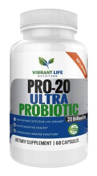 Vibrant Life Nutrition Probiotics Pro-20 Ultra Probiotics 20 Billion Live Potent Effective Strains to Improve Digestive Health Multi-Bottle Discount