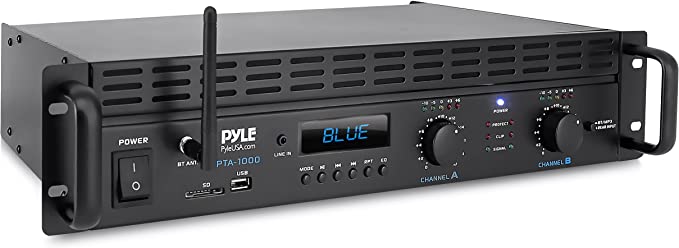 2-Channel Bluetooth Power Amplifier - 2000W Bridgeable Rack Mount Pro Audio Sound Wireless Home Stereo Receiver w/TRS XLR Input, LCD, Bridge Mode, Cooling Fan - Entertainment Speaker System - Pyle