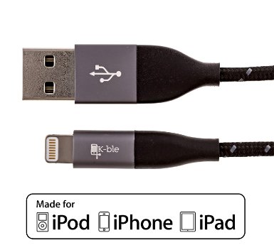 K-ble Apple MFi Certified Nylon Braided Lightning to USB Cable for Apple iPhone 66 Plus55C5SiPad AiriPad Mini and iPod 33 Feet 1 Meter BlackGrey