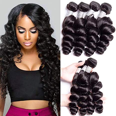 Maxine Malaysian Virgin Hair Loose Wave Hair Weave 4 Bundles 400g 10A Unprocessed Loose Deep Wave Virgin Human Hair Weave Natural Black(14 16 18 20inch)