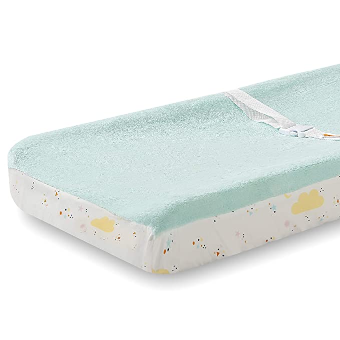 Changing Pad Cover - Ultra Soft Plush Contoured Changing Tabel Covers Made with Stretchy Washable Fleece - 16x32" Size Universal Fit - Aqua Stars, Gender Neutral for Boys and Girls