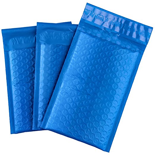 FU GLOBAL #000 Poly Bubble Mailers 4x8 Inch Bubble Envelopes Blue Bubble Lined Poly Mailer 50pcs