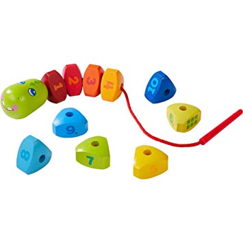 HABA Highlights Number Dragon - 11 Piece Wooden Threading Activity Develops Fine Motor Skills and Number Recognition - Ages 2