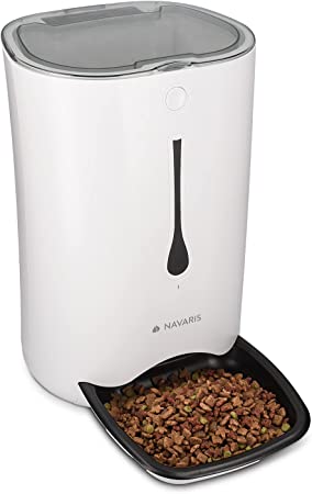 Navaris Dispensador de Comida automático con Temporizador - Comedero automático de 6L para 4 porciones de Comida diarias - para Perros y Gatos