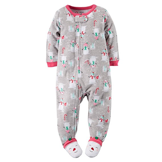 Carters Baby Girls Fleece Pajamas (Gray Snowman Print)