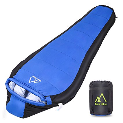 Terra Hiker Mummy Sleeping Bag, 4 Season (-10℃~10℃) Sleeping Bag for Camping, Traveling, Hiking and Other Outdoor Activities, Includes Waterproof Compression Carry Bag