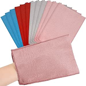 Tatuo 12 Pieces Korean Exfoliating Mitt Exfoliating Cloth Towel Korean Style Body Scrub Korean Style Scrubbing Cloth Bath Body Exfoliating Scrub Towel(Pink, Brick Red, Gray, Blue, Small)