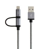 Apple MFi Cerfified 2-in-1 Lightning to USB Data Sync Charge Cable Lightning Micro USB 2-in-1 Cable for iPhone 6 6S 6Plus iPad Air mini Samsung and MoreGray Color12M4ft