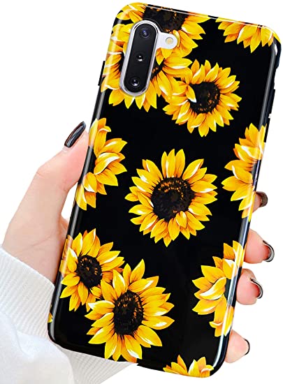 Jwest Galaxy Note 10 Case, Vintage Floral Sunflowers Pattern Print Soft Silicone Cover Slim TPU Sturdy Protective Back Phone Case for Samsung Galaxy Note 10 5G