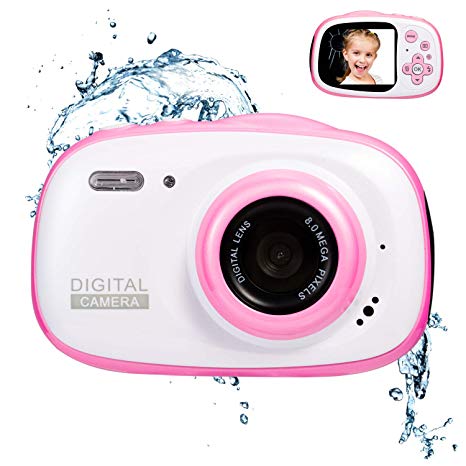 Abdtech Waterproof Kids Camera Gift for 8-12 Year Old Teens, Mini Digital Cameras for Child Girls Boys, 8MP Compact Action Cameras with 16Gb SD Card Best Gifts for Kid Outdoor Yard Play ( Pink )