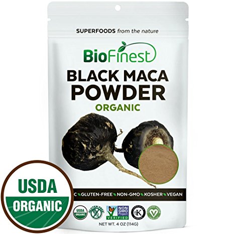 Biofinest Black Maca Root Powder - 100% Pure Freeze-Dried Antioxidant Superfood - USDA Certified Organic Kosher Vegan Raw Non-GMO - Boost Vitality & Endurance - For Smoothie Beverage Blend (4 oz)