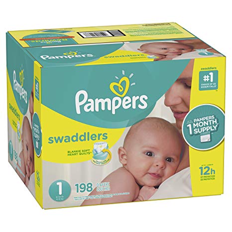 Pampers Swaddlers Disposable Diapers Size 1, 198 Count, ONE MONTH SUPPLY