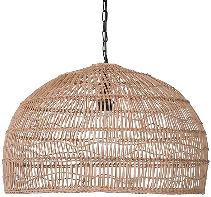 KOUBOO 1050100 Open Weave Cane Rib Dome Hanging Ceiling Lamp, One Size, Wheat