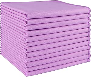 HOMEXCEL Microfiber Glass Cleaning Cloths 12 PK, Lint Free Streak Free, Reusable Cleaning Cloth for Cleaning Windows, Glasses, Mirrors, Screens, Stainless Steel, and More Purple-12”×12”