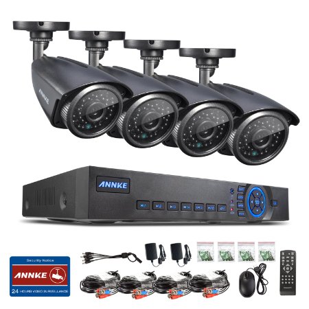 ANNKE 4ch 720P DVR Recorder with 4x HD 1.0 MegaPixels Surveillance Cameras