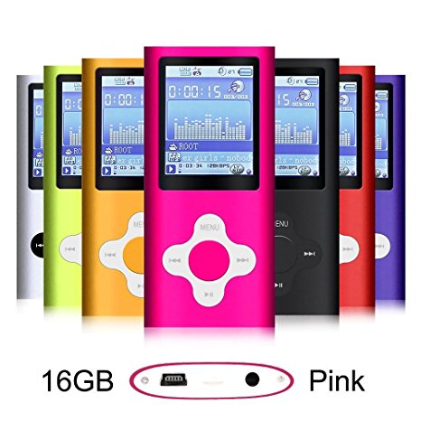 G.G.Martinsen Pink 16GB Versatile MP3/MP4 Player with Photo Viewer, FM Radio and Voice Recorder, Mini Usb Port Slim 1.78 LCD, Digital MP3 Player, MP4 Player, Video Player, Music Player, Media Player