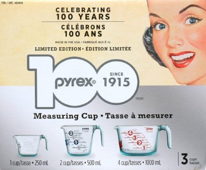 Pyrex 3 Measuring Cups 1,2,4 Cups Limited Edition 996093