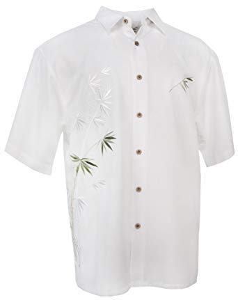 Flying Bamboo - Men's Embroidered Hawaiian Shirt - in White