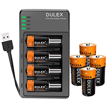 CR123A Lithium Batteries Rechargeable, DULEX 8-Pack 700mAH CR123A Camera Batteries and Charger Compatible with Arlo VMC3030/3200/3330/3430/3530 Security Cameras