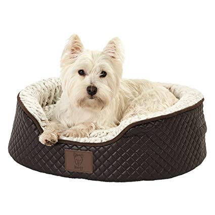 Bunty Manhattan Luxury Quilted Leather Soft Fur Fleece Dog Bed Pet Cat Basket - Small