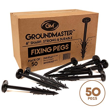 GroundMaster 6" Garden Pegs - UV Stabilized Anti-Pull Securing Pegs Perfect For Fleece, Woven Weed Control Fabric, Membrane, Tarpaulins, Netting and Ground Cover (50)