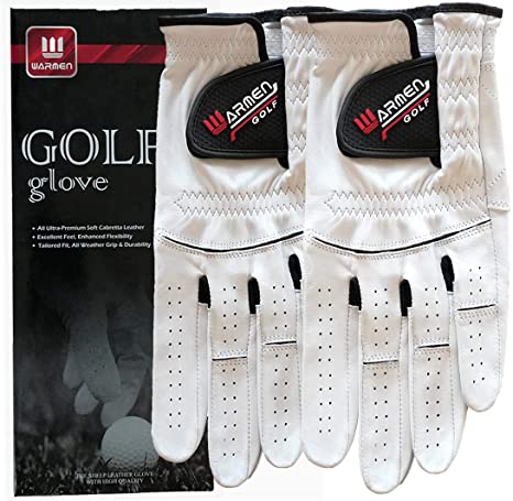 WARMEN 2 Pack Golf Gloves for Men - Premium Cabretta Leather Glove Left Hand