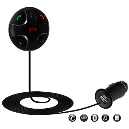 Bluetooth Handsfree Wireless Fm Transmitter Car Kit Mp3 Player A2dp with USB Car Charger Fm Radio Transmitter for Iphone 6s 6 5s 5 Android Samsung Galaxy HTC Sony BSR International Black