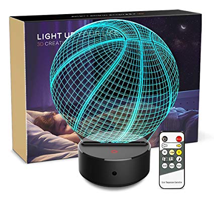 Night Light 3D Basketball 3D Lamp Optical Illusion Nightlight Bedside Lamp 7 Colors Changing LED Lamps with Remote Birthday Gifts for Girls Kids Baby Boys and Room Decor (Basketball)