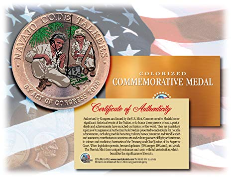 Colorized NAVAJO CODE TALKERS *Commemorative Medal* Bronze Coin US Marines WWII
