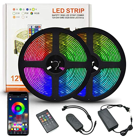 Led Strips Lights, Tehwaaz 32.8ft(10 M) RGB 5050 Led Rope Lights Color Changing with 20 Keys IR Remote Controller and App Smart Bluetooth Controlled Led Strip Lights Mood Light for Home Kitchen