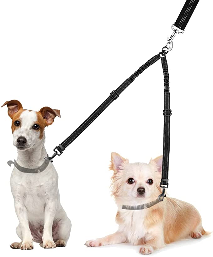 AUTOWT Double Dog Leash, No Tangle 360° Swivel Rotation Reflective Lead Attachment Adjustable Length Dual Two Dog Lead Splitter, Comfortable Shock Absorbing Walking Training for 2 Dogs