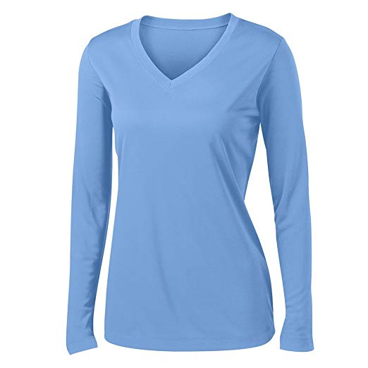 Clothe Co.. Ladies Long Sleeve V Neck Moisture Wicking Athletic Shirt