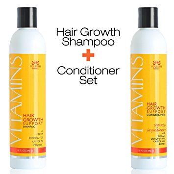 VITAMINS Hair Loss Shampoo and Conditioner 296ml - Argan Oil, Biotin & Caffeine - Best Hair Growth Product for Men and Women - Clinically Proven Regrowth Treatment, 3 Month Supply