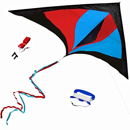 Best Delta Kite, Easy Fly for Kids and Beginners, Single Line w/Tail Ribbons, Stunning Colors, Large, Meticulously Designed and Tested   Guarantee   Bonuses