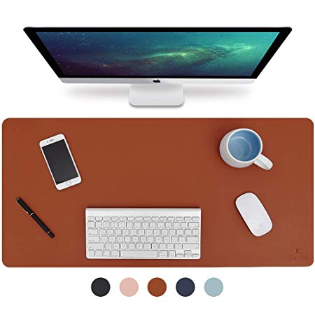 Knodel Desk Pad, Office Desk Mat, 35.4" x 17" PU Leather Desk Blotter, Laptop Desk Mat, Waterproof Desk Writing Pad for Office and Home, Dual-Sided (Brown/Gray)