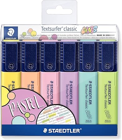 STAEDTLER 364 CWP6 Textsurfer Classic Pastel Highlighters - Assorted Colours (Pack of 6)