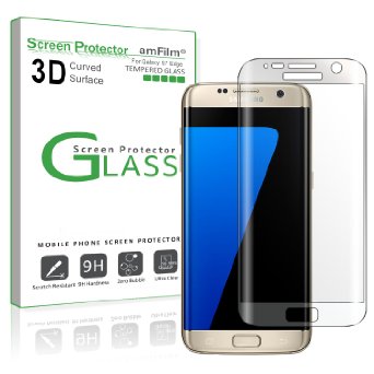 Galaxy S7 Edge Glass Screen Protector amFilm Full Screen Edge to Edge 3D Curved Tempered Glass Screen Protector for Samsung Galaxy S7 Edge with Lifetime Warranty Clear