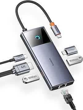 Baseus USB C Hub, 10Gbps USB C Docking Station with 3 USB A/C Data Ports, 4K@60Hz HDMI, Gigabit Ethernet, 100W PD, 6 in 1 USB C Dock Compatible for iPhone 15/Dell/HP/Mac/iPad/Microsoft/Steam Deck…