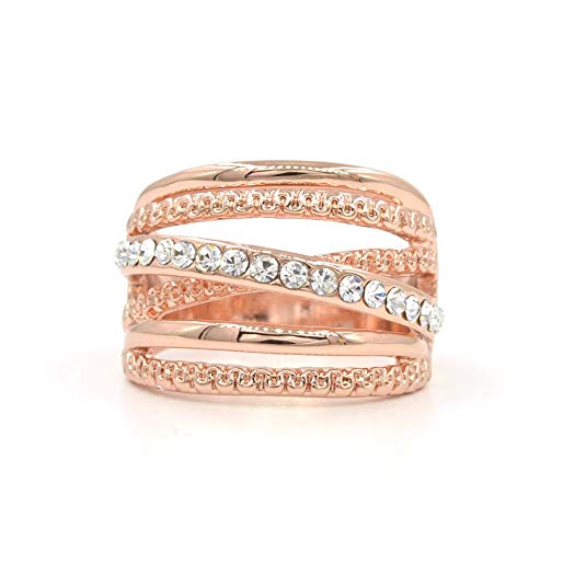 Espere Criss Cross Wave CZ Ring Rose Gold Plating Size 5-9