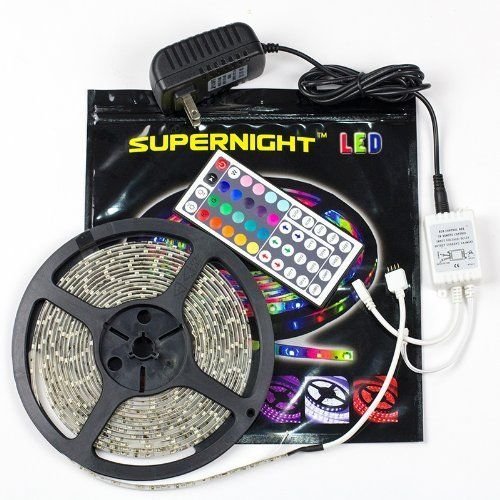 SUPERNIGHT (TM) 5M/16.4 Ft SMD 3528 RGB 300 LED Color Changing Kit with Flexible Strip Light 44 Key IR Remote Control  Power Supply