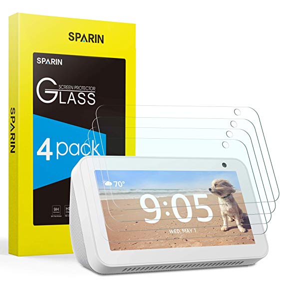 [4 Pack] Echo Show 5 Screen Protector, SPARIN [Upgrade Design] [Camera Cutout] [Tempered Glass] Screen Protector for Amazon Echo Show 5, 2019